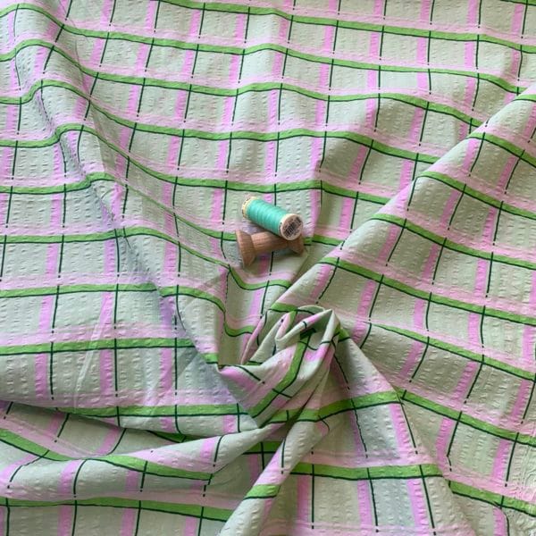 Cotton Seersucker Check | Greens | Pinks - Image 2