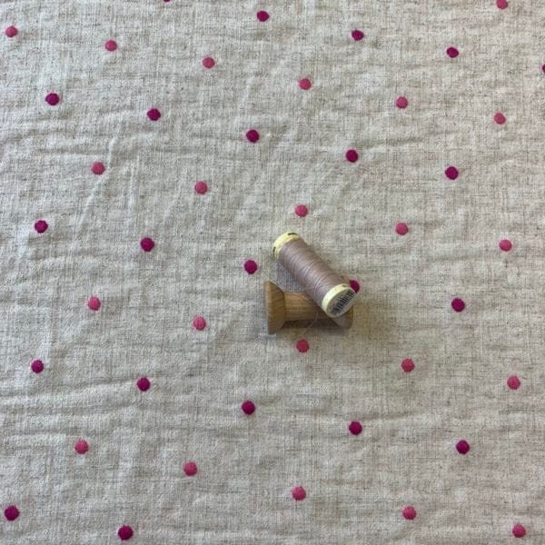 Linen Blend | Embroidered Magenta Pink Spot
