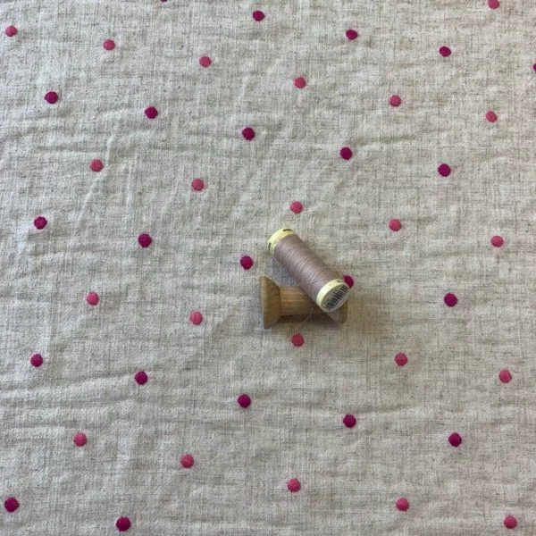Linen Blend | Embroidered Magenta Pink Spot