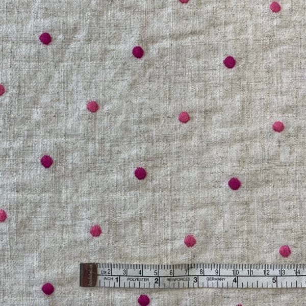 Linen Blend | Embroidered Magenta Pink Spot - Image 3
