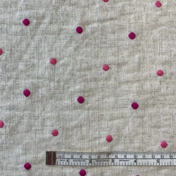 Linen Blend | Embroidered Magenta Pink Spot - Image 3
