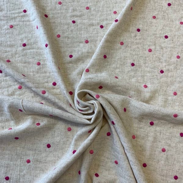 Linen Blend | Embroidered Magenta Pink Spot - Image 2
