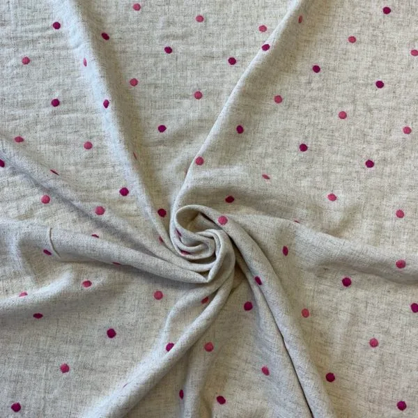 Linen Blend | Embroidered Magenta Pink Spot - Image 2