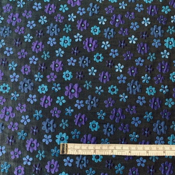 Brocade - Jacquard in Black, Cobalt Daisy Design - Image 3