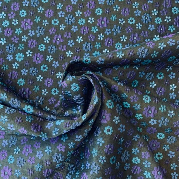 Brocade - Jacquard in Black, Cobalt Daisy Design - Image 2