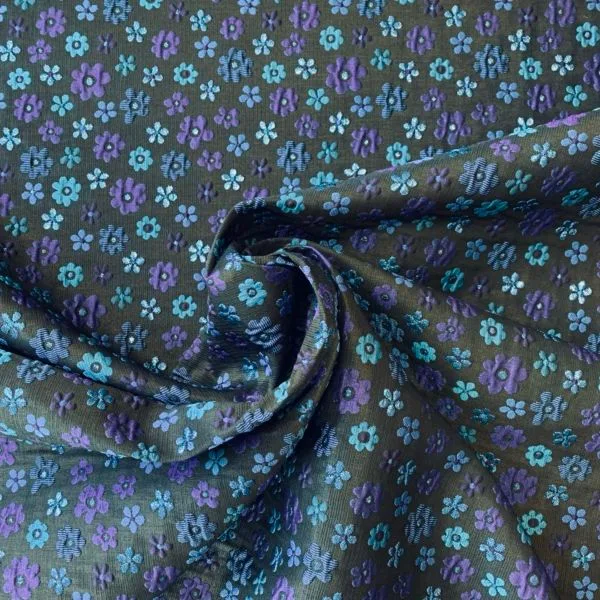Brocade - Jacquard in Black, Cobalt Daisy Design - Image 2