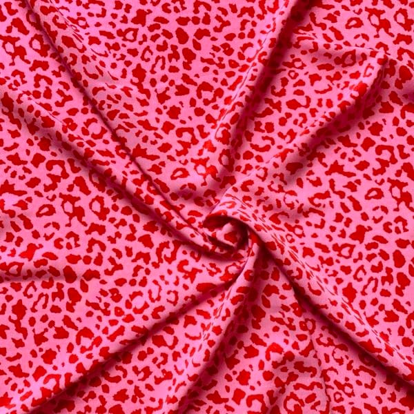 Crepe De Chine Abstract Animal Cerise Printed Fabric - Image 3