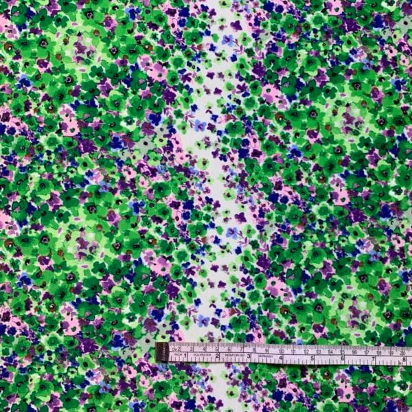 Crepe De Chine Floral Emeralds and Mauve Striped Print Fabric - Image 4