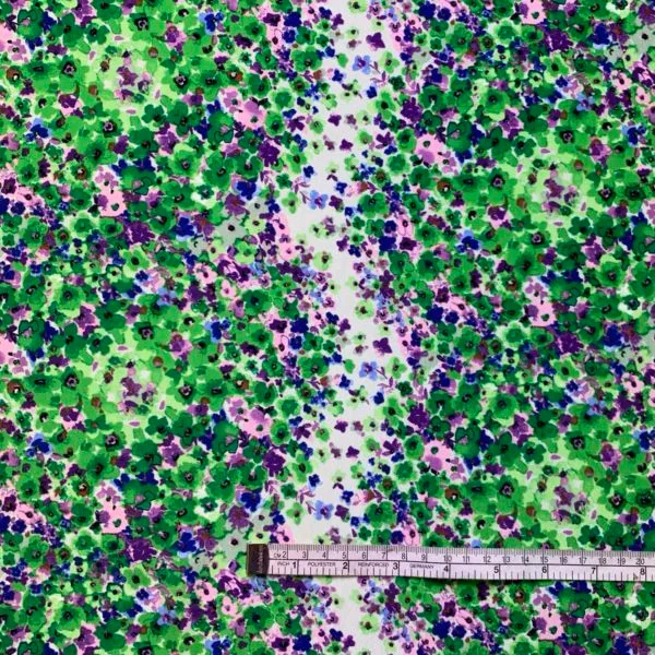 Crepe De Chine Floral Emeralds and Mauve Striped Print Fabric - Image 4