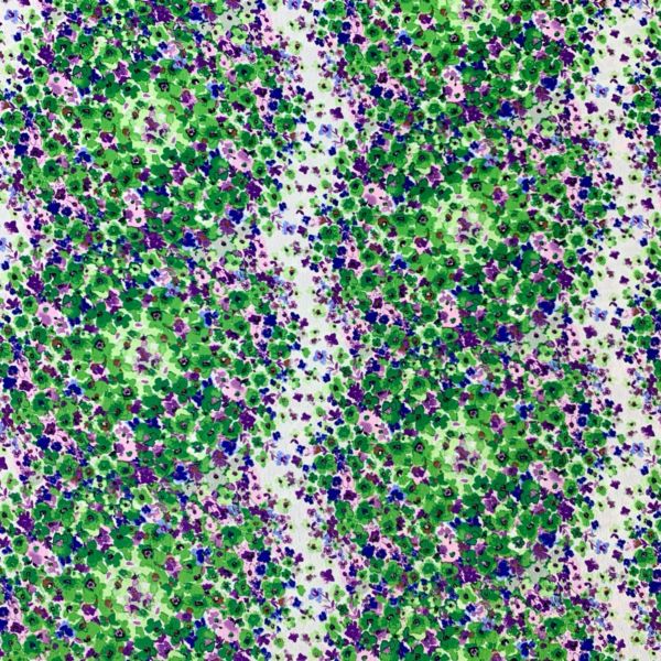 Crepe De Chine Floral Emeralds and Mauve Striped Print Fabric