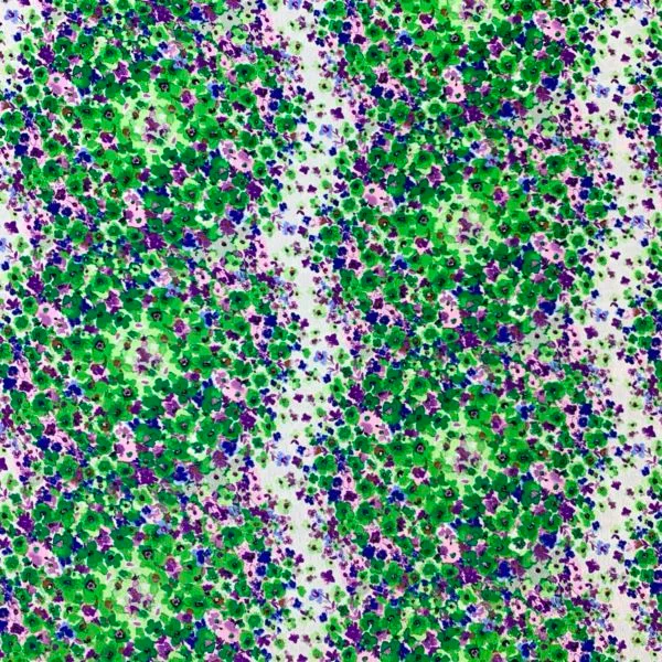 Crepe De Chine Floral Emeralds and Mauve Striped Print Fabric