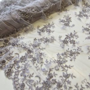 Embroidered and Sequined Beaded Tulle | Silver Mist