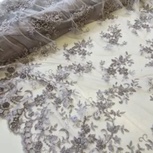 Embroidered and Sequined Beaded Tulle | Silver Mist