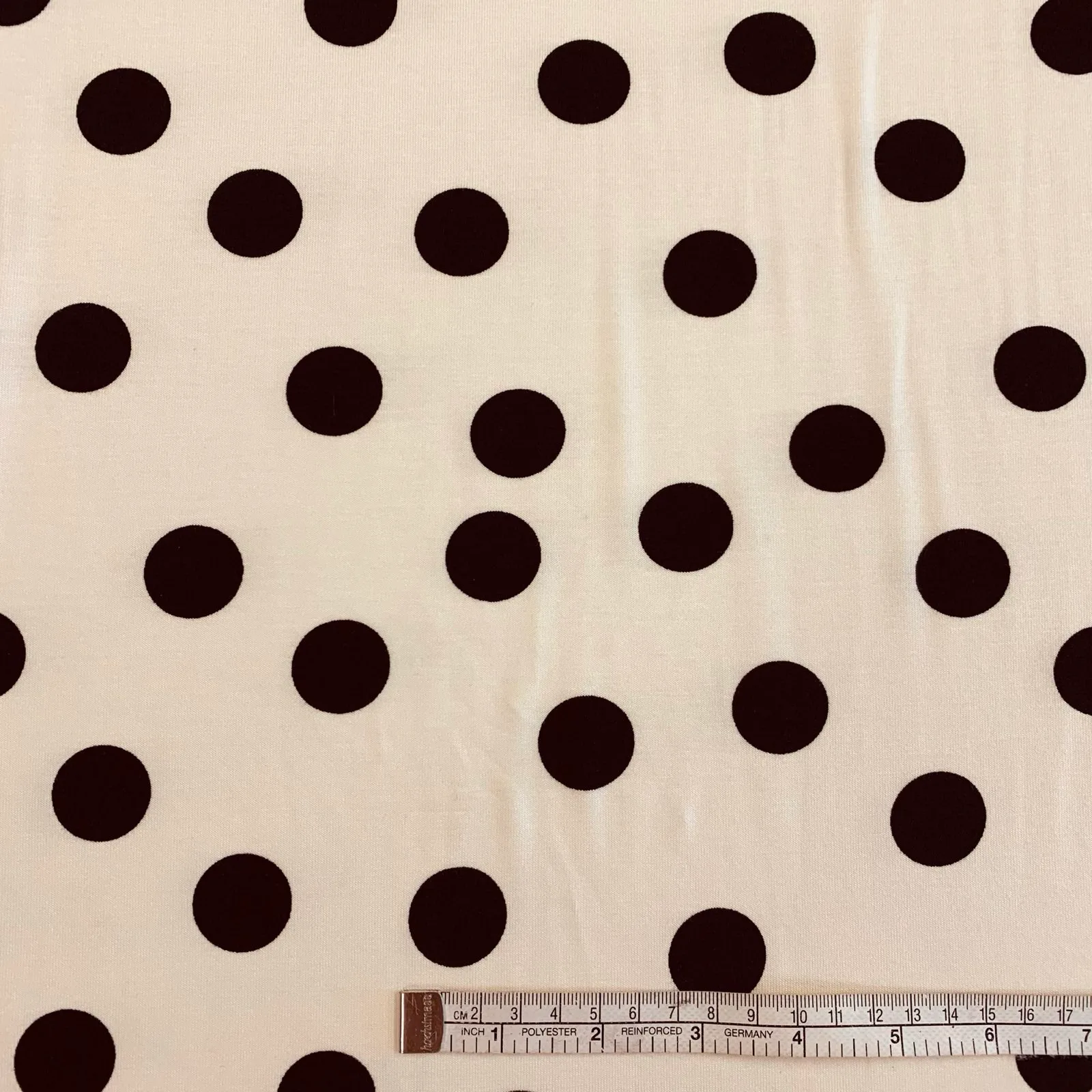 Stretch Viscose Jersey Black Spot on a Biscuit Ground - Image 4