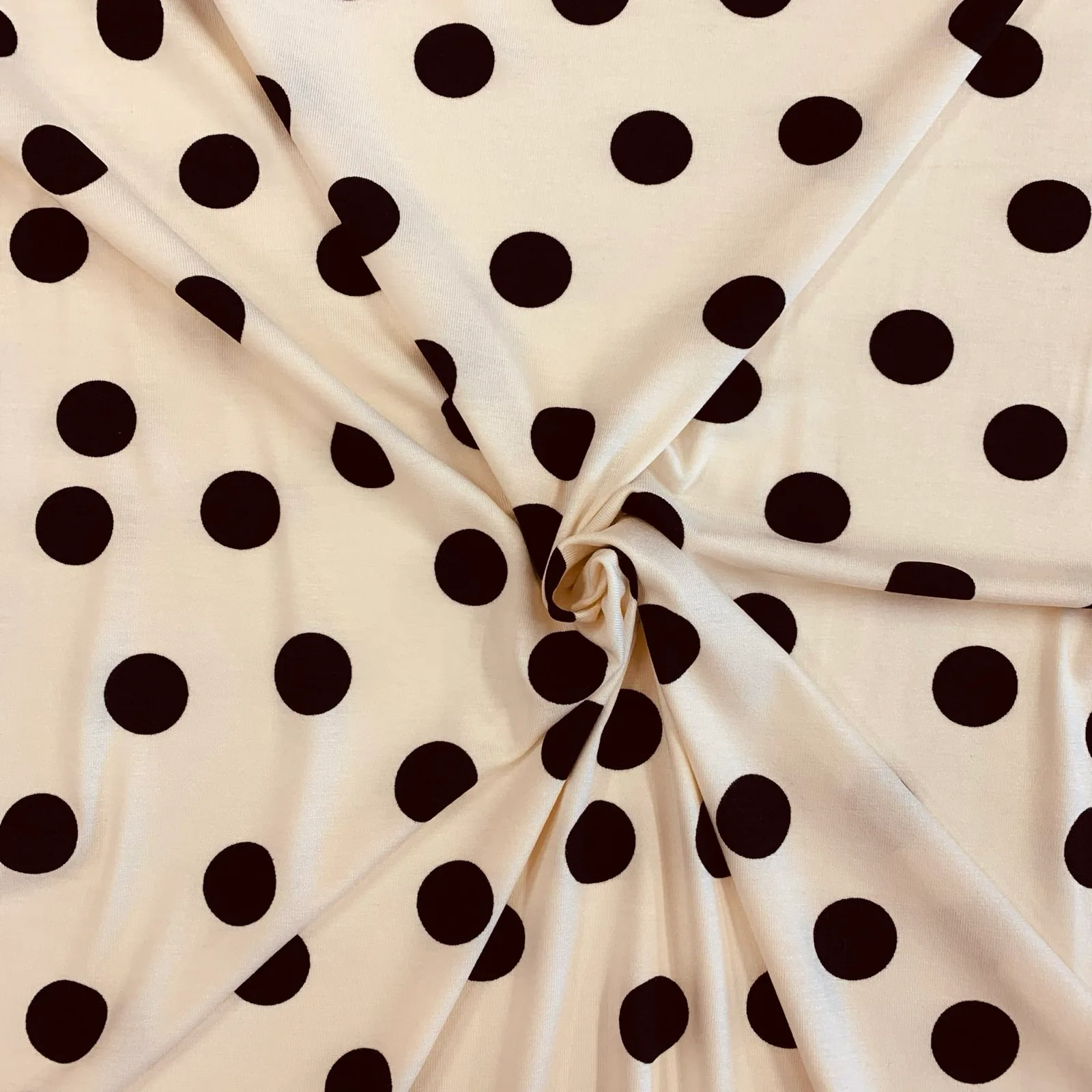 Stretch Viscose Jersey Black Spot on a Biscuit Ground - Image 3