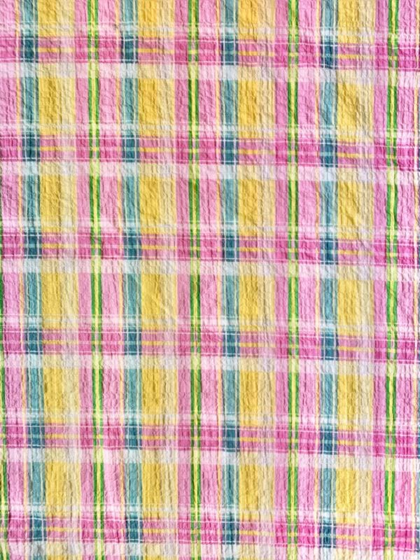 Summer Pastel Check Seersucker Stretch Cotton Fabric