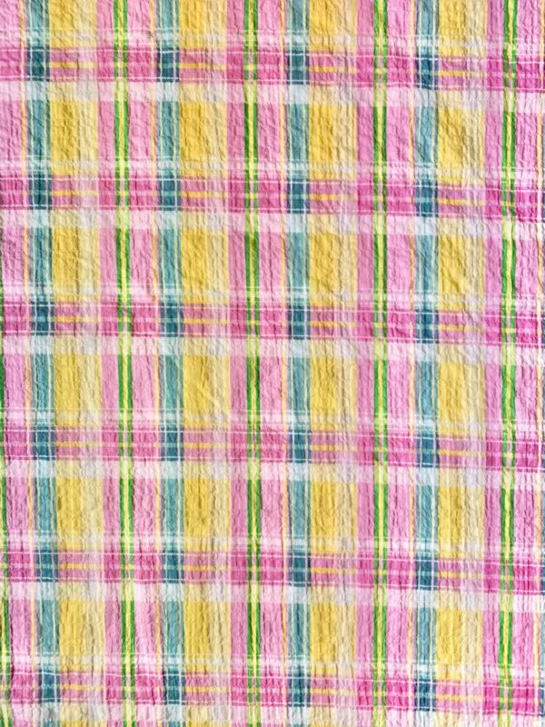 Summer Pastel Check Seersucker Stretch Cotton Fabric