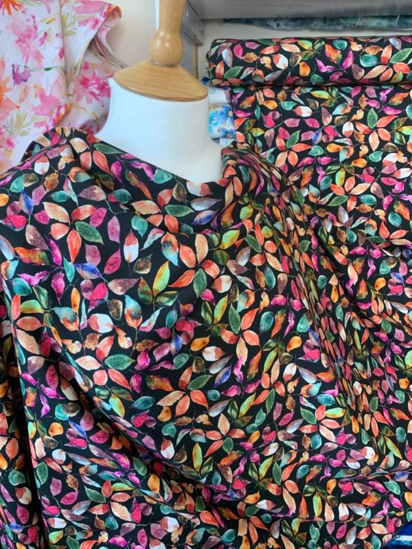 Digital Stretch Cotton Jersey in Lively Leaf design - Image 4