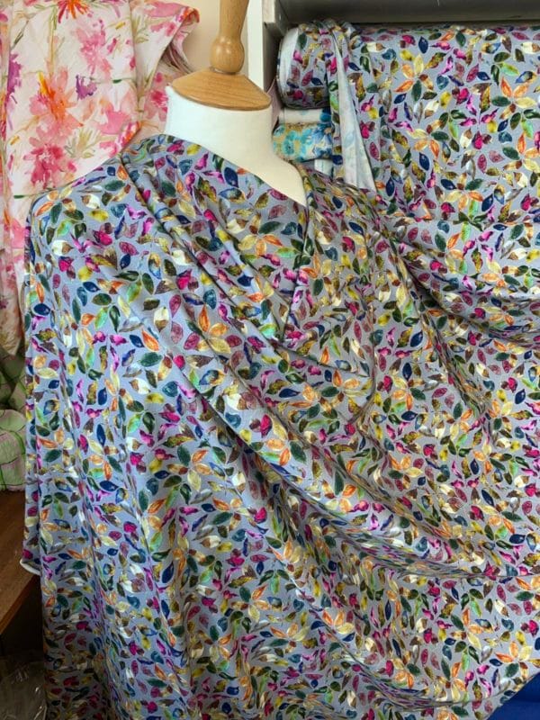 Digital Stretch Cotton Jersey in Lively Leaf design - Image 2