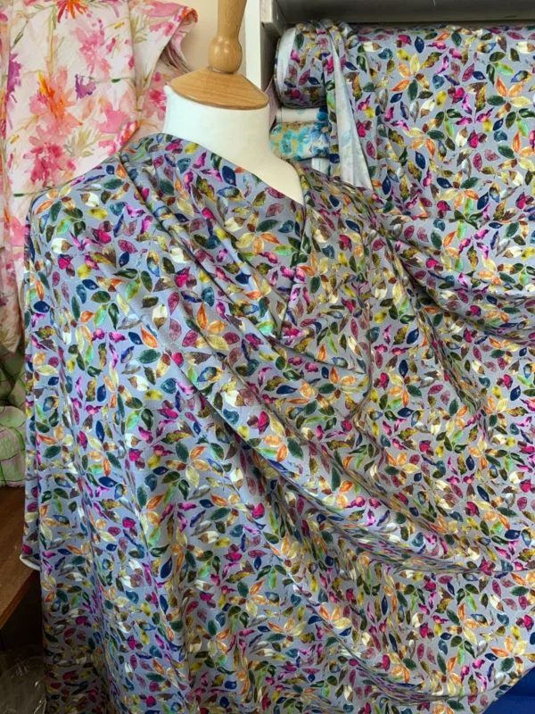 Digital Stretch Cotton Jersey in Lively Leaf design - Image 2