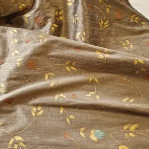 Hand Painted Raw Silk Dupion in Swirling Inca Gold