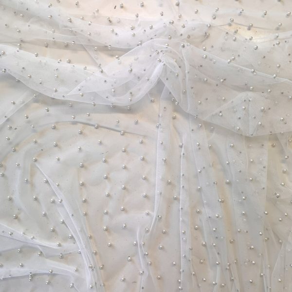 Encrusted Pearl Tulle | Parchment Pearl