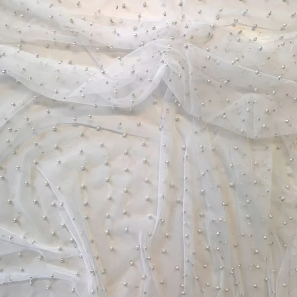 Encrusted Pearl Tulle | Parchment Pearl