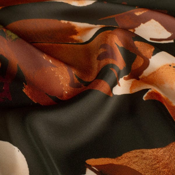 Silky Marocaine Faille Printed Satin | Olive | Chestnut | Abstract - Image 5