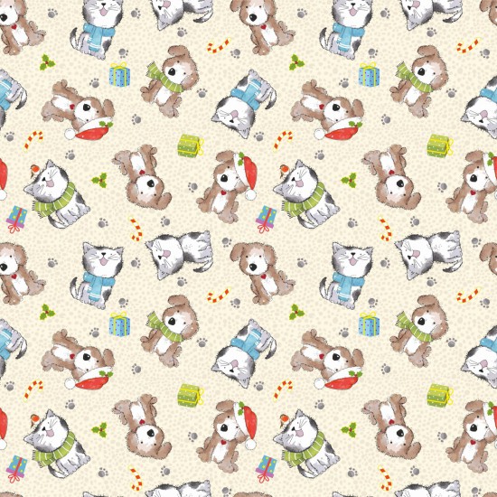 Christmas Festive Cotton Dogs and Cats Scene Sold per 1/2mt