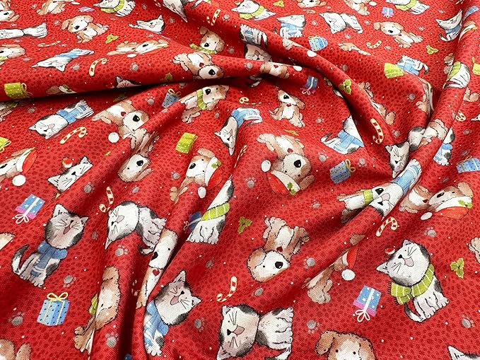 Christmas Festive Cotton Dogs and Cats Scene Sold per 1/2mt - Image 2