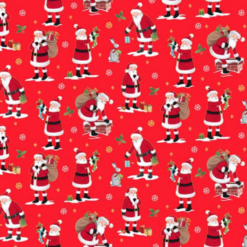 Christmas Cotton Santa Scene Red Sold per 1/2mt - Image 2