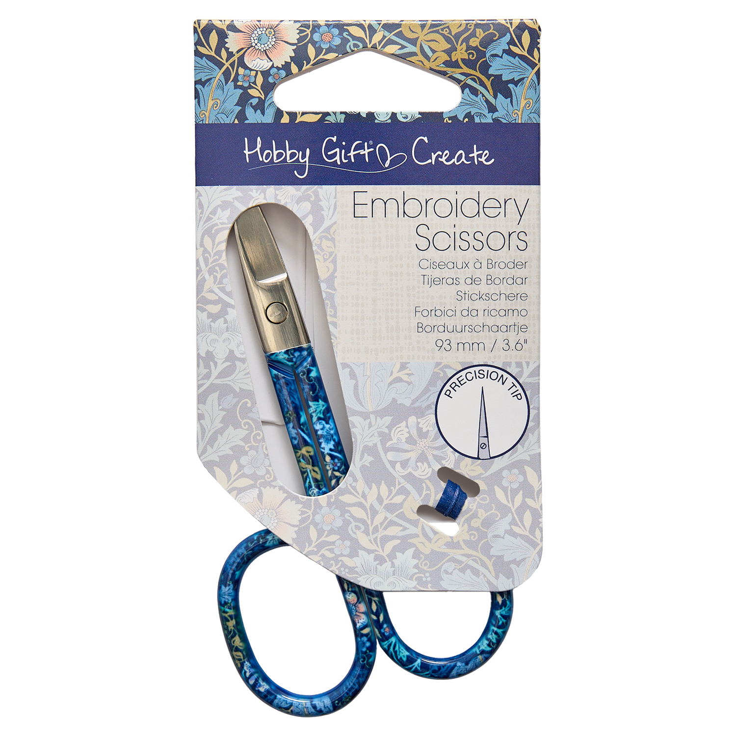 Embroidery Scissors: 9.3cm / 3.6" scissors with woodblock design - Image 2