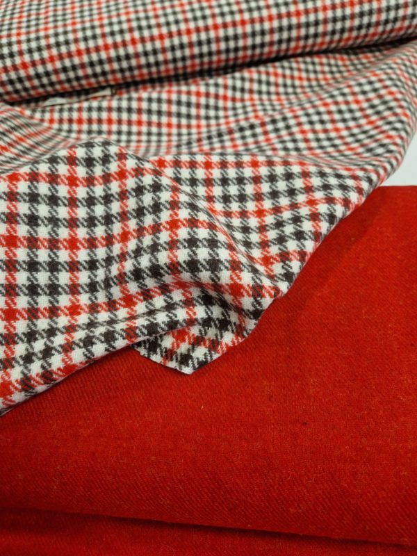 Wool Coating Check | Red | Taupe - Image 3