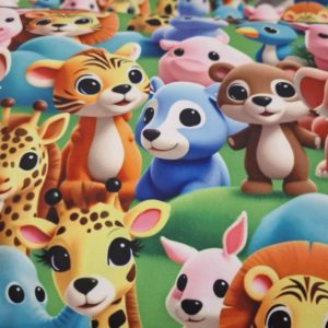 Soft Shell lined Fleece fabric in Cartoon Animals, Sold per 1/2mt