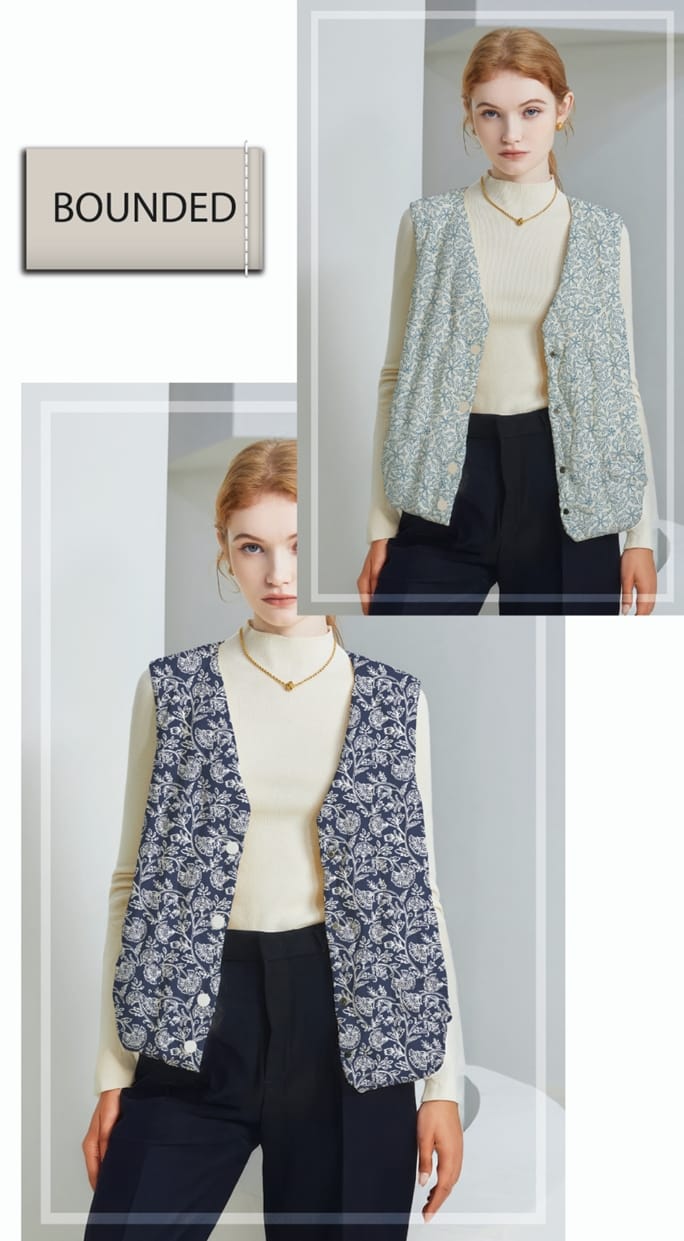 Quilted Printed Indigo Floral Bonded Muslin Fabric