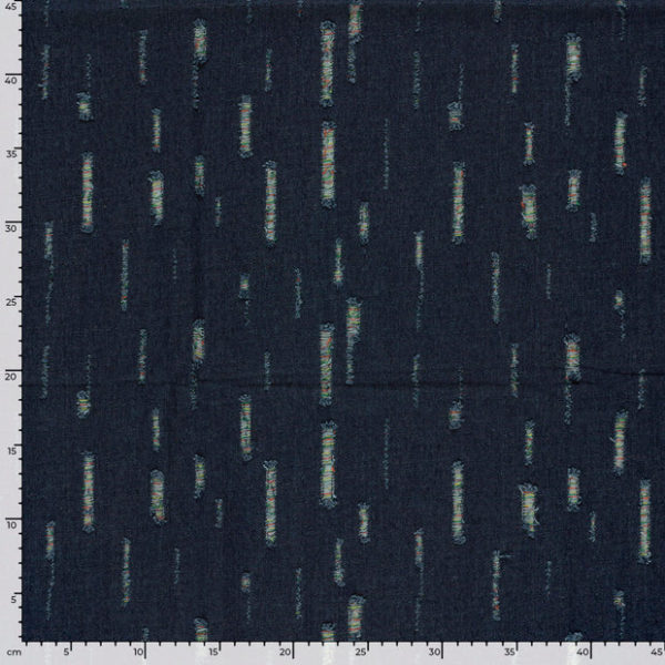 Distressed Vertical Striped Woven 3D Denim in Ribbon Navy - Image 4