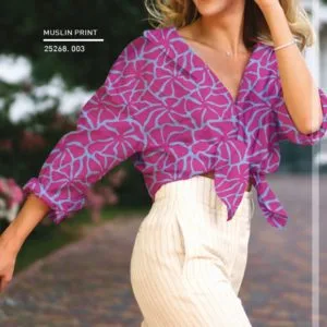 Cotton Double Gauze | Magenta Pink | Blue Retro Floral