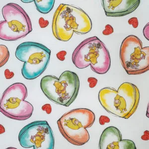 Digitally Printed Licensed Winnie The Pooh Fabric | Candy Hearts